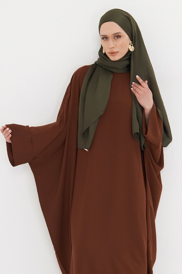 Khaki Plain Classic Shawl Turlu Polyester Luxury Janjan 202126_09