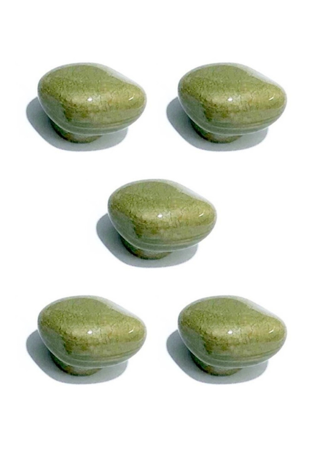 5 Pcs Porcelain Stone Button Green Ceramic Furniture Handle Drawer Cabinet Knob (4.5 cm)