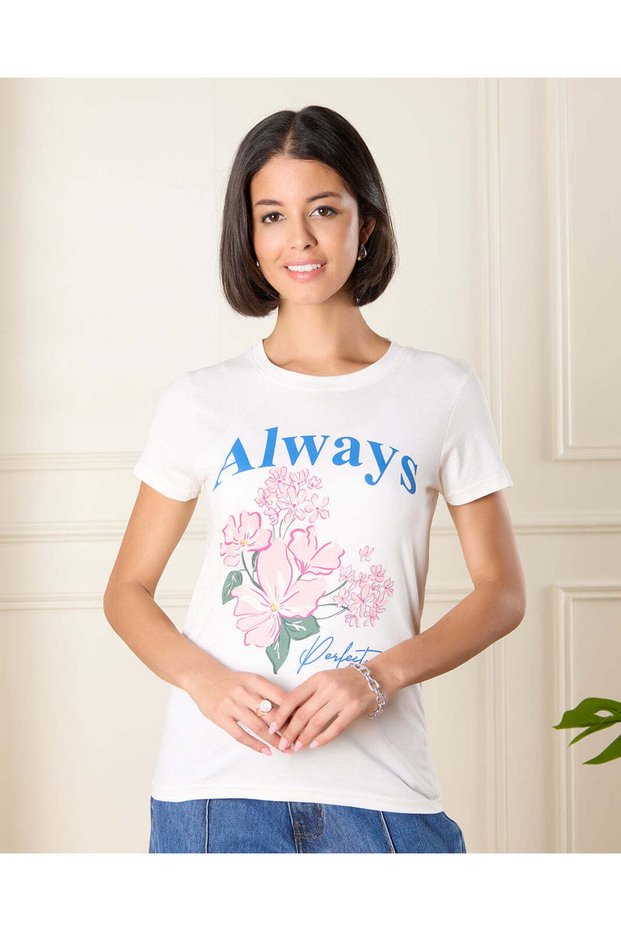 Women White Floral Print T-Shirt