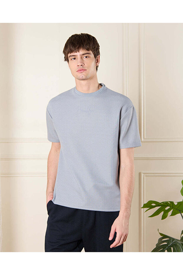 Men Blue Jacquard T-Shirt