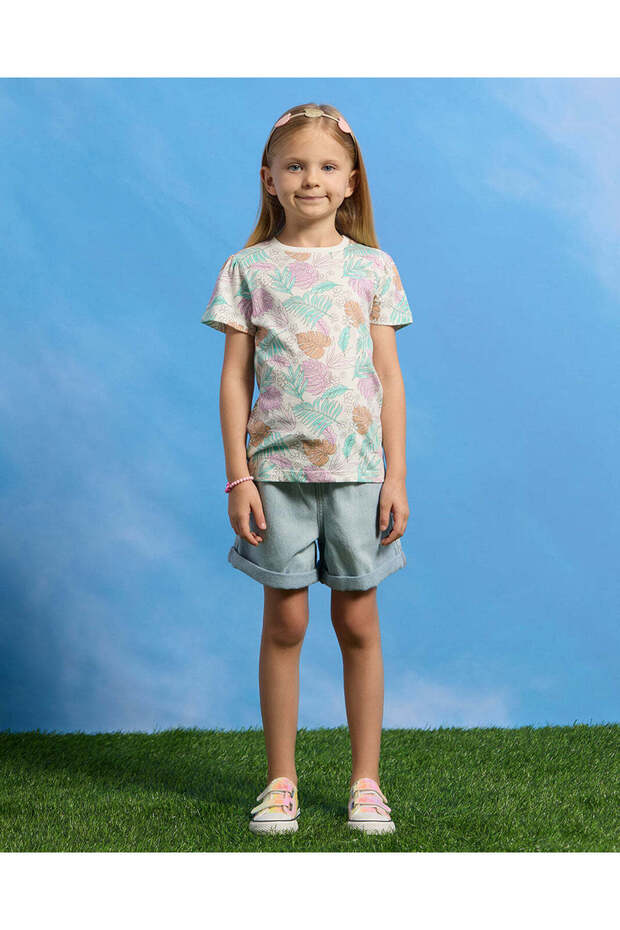 Girls White Leaves Print Shirt