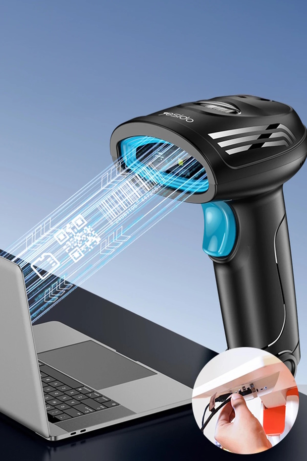 قارئ الباركود بالليزر ثنائي الأبعاد السلكي مع ميزة التحليل السريع EC21 - أسود - 3