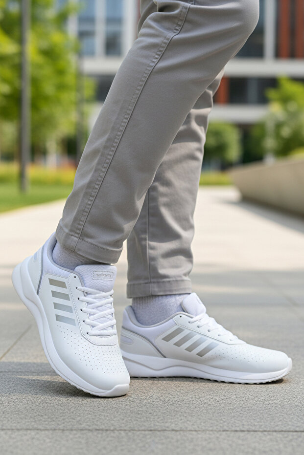 White Lace-Up Lightweight Flexible Men's Sports Shoes Nereus m