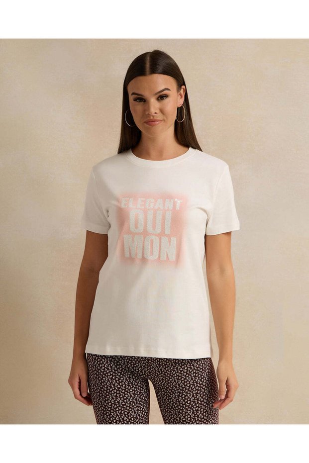 Women Ivory Embellished T-Shirt