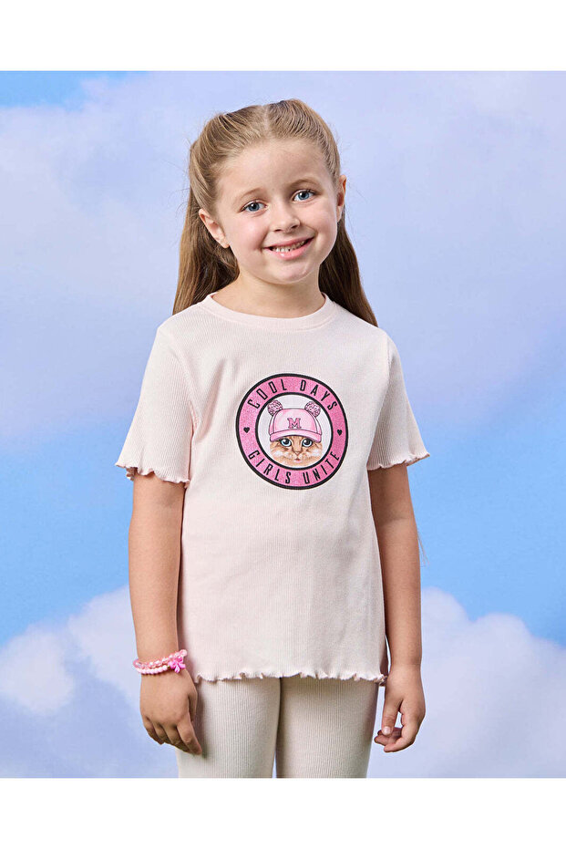 Girls Pink Placement Print T-Shirt