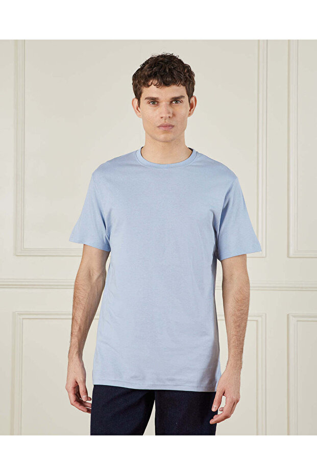 تي شيرت رجالي أساسي باللون الأزرق - 1