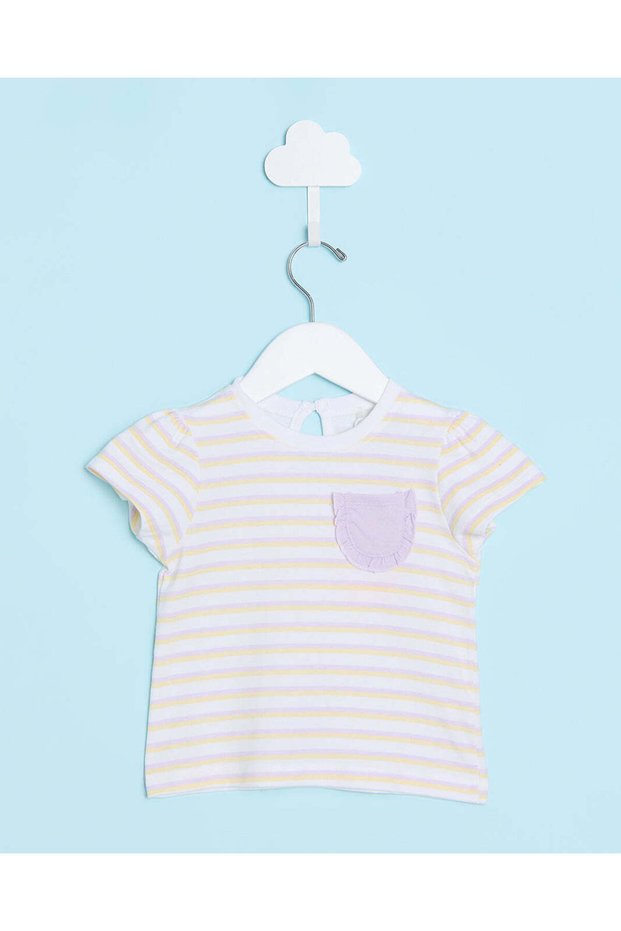 Infant Girls White And Yellow Striped T-Shirt