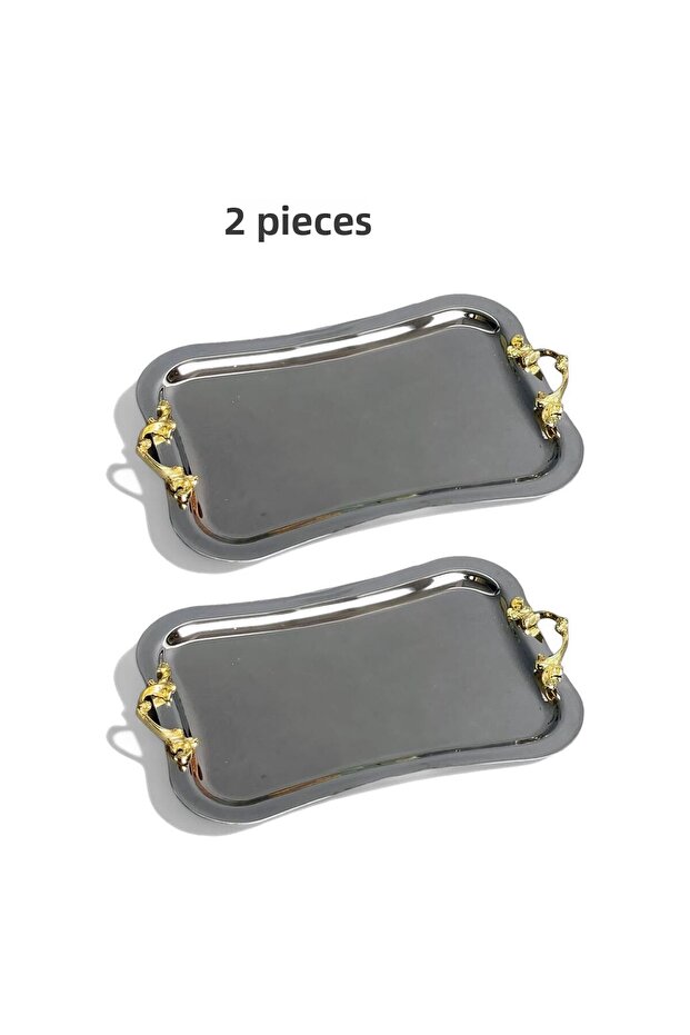 Silver Color Double Rectangular Tray - Curved Edge - 3