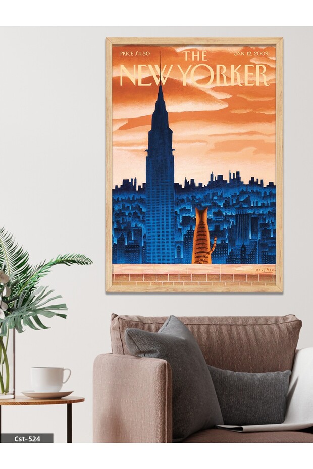 The New Yorker Poster Cat One Piece Wooden Framed Painting