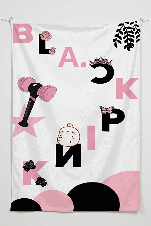 Black Pink Wall Hanging – Music Themed, High-Quality Fabric, Tapestry Wall Carpet