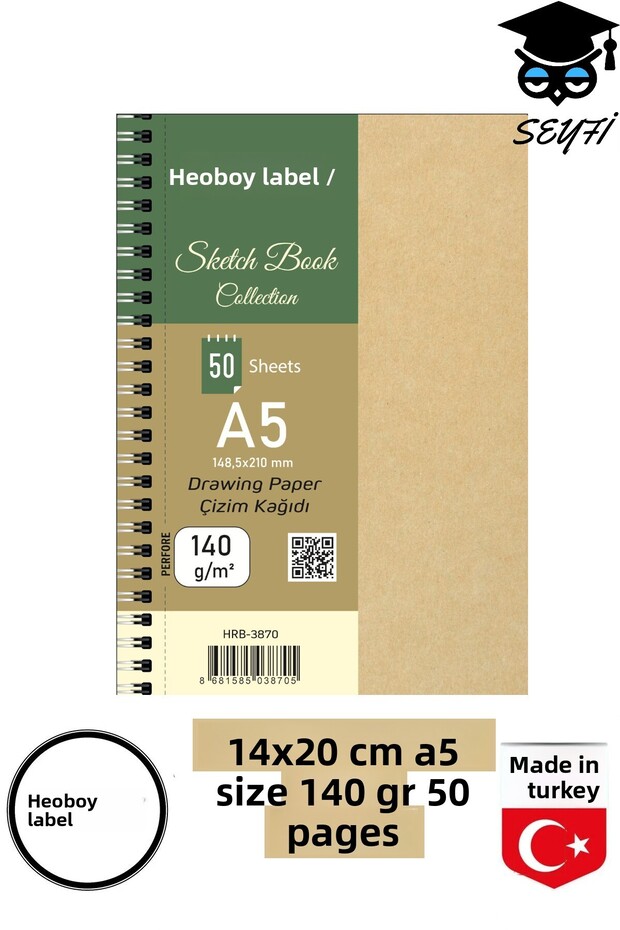 14X20 cm A5 Sketching Pencil Drawing Notebook 140 Gr Ring Bound 50 Sheets Herboy