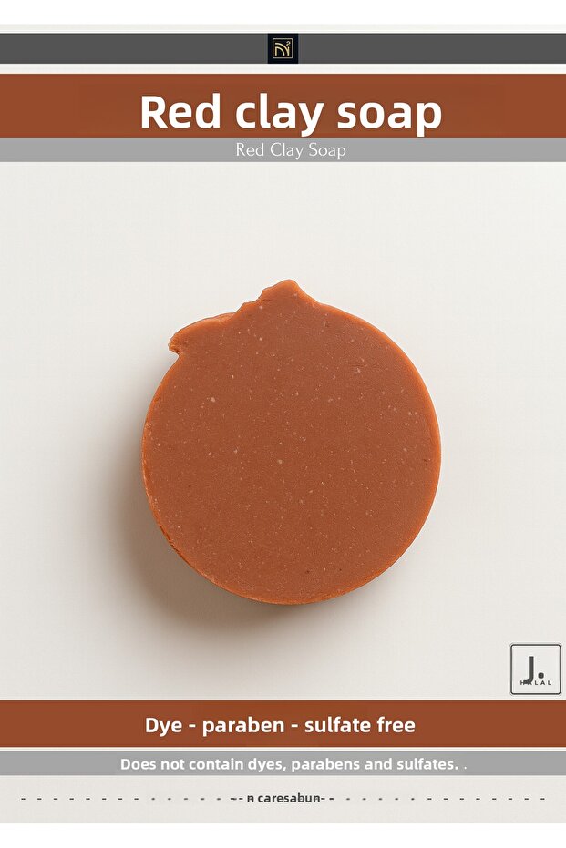 Red Clay Soap 100 Gr Hand, Face and Body Cleansing Herbal Solid Care Soap for Daily Use