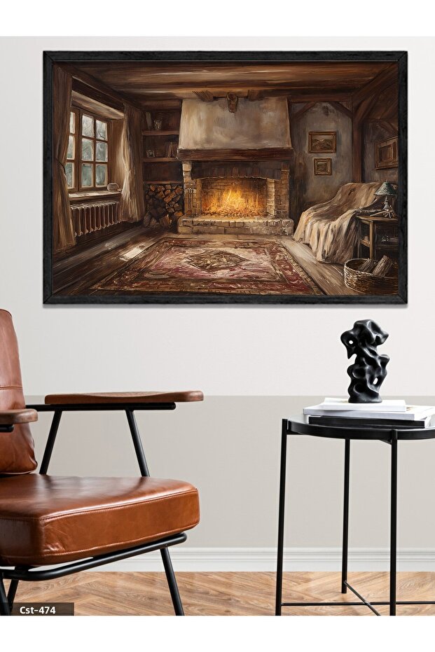 Fireplace Temperature One Piece Black Wooden Framed Painting