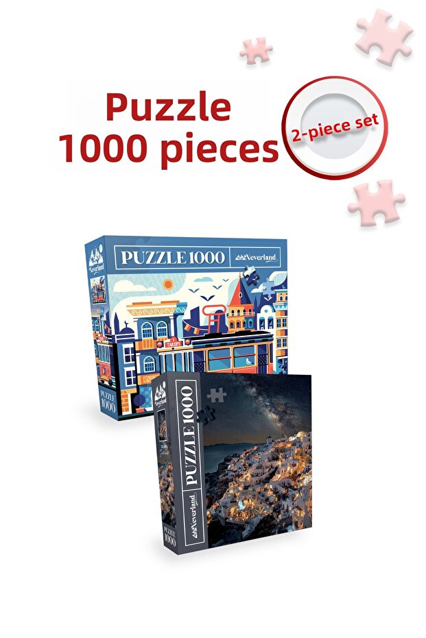 2 PCS 1000-teiliges Puzzle - Santorini- und Istanbul-Design