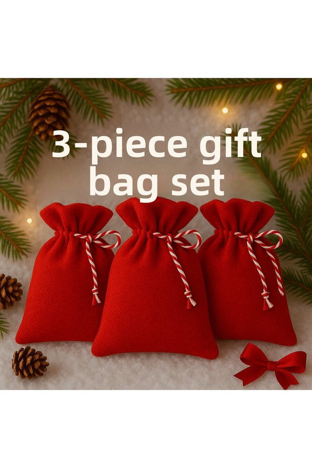New Year's Cloth Bag/Velvet Textured 3-Piece Gift Bag for New Year (17×18 cm)