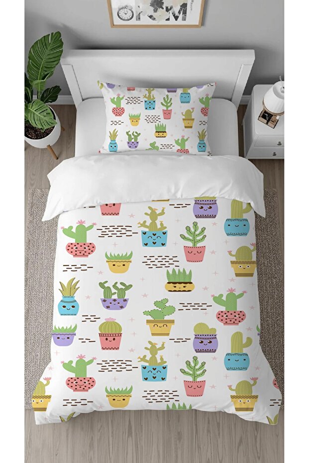 Flower Cactus Leaf Patterned Printed Specially Designed Single Modern Stylish Duvet Cover Set Without Sheets