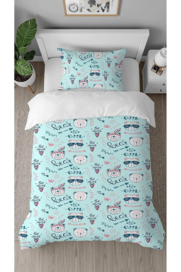 Teddy Bear Bear Be Cool Patterned Printed Special Design Single Stylish Children's Duvet Cover Set Without Sheets