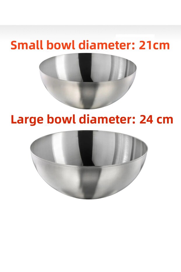 2-Piece Stainless Steel Mixing Bowl Dough Kneading Container Multi-Purpose Whisk Bowl 24cm- 21cm 430Çlk