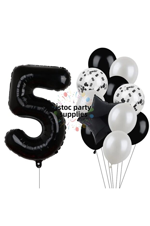 Black Number Star Foil and Latex Balloon Set Age 5