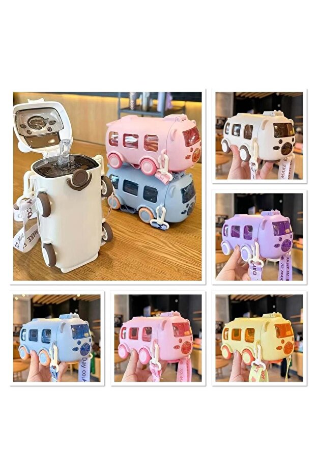 Bus Design Water Bottle with Straw 500 ml
