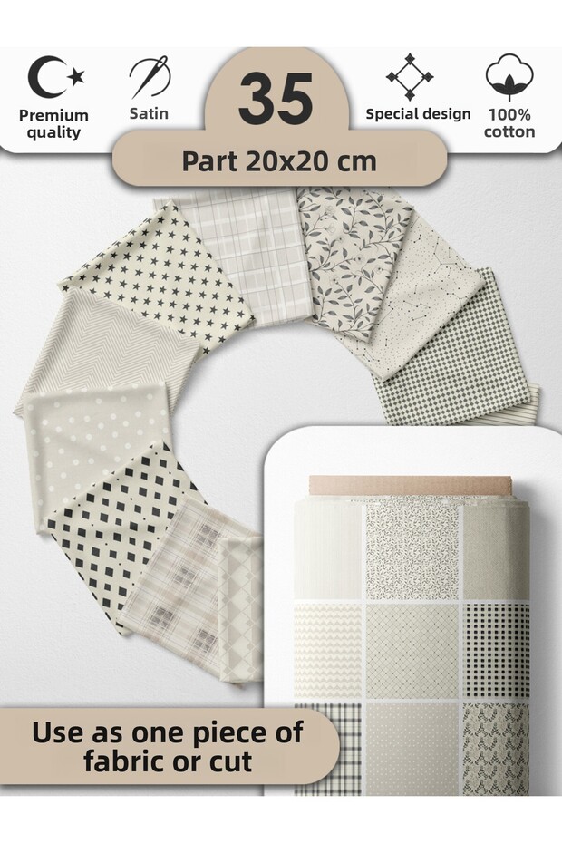 100% Cotton Satin Patchwork Fabric Set – 35 Pieces 20×20 Cm, Colored Pieces