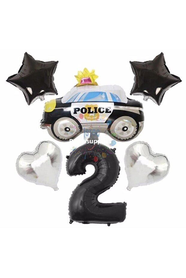 Police Car Number Balloon Foil Set Age 2