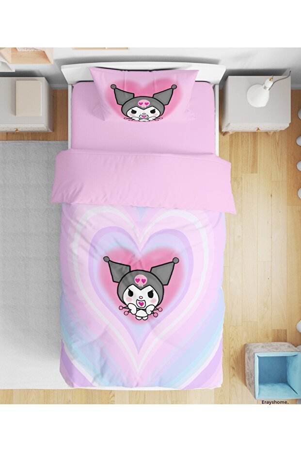 Kuromi Patterned 3D Digital Printed Single Girl's Duvet Cover Set