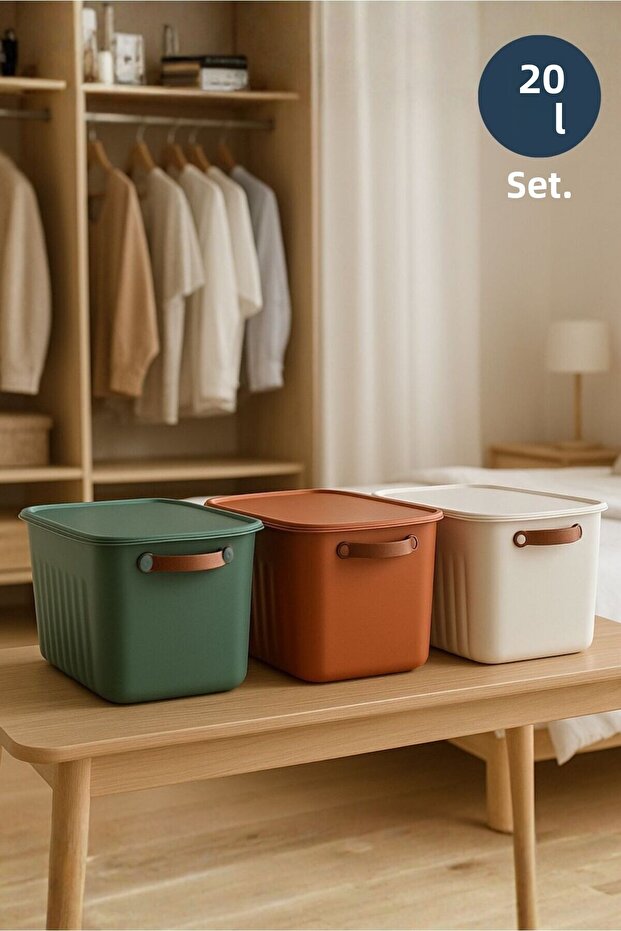 Nordic Style Multi-Purpose Set of 3 Organizer Boxes with Lid 20 Lt - 1