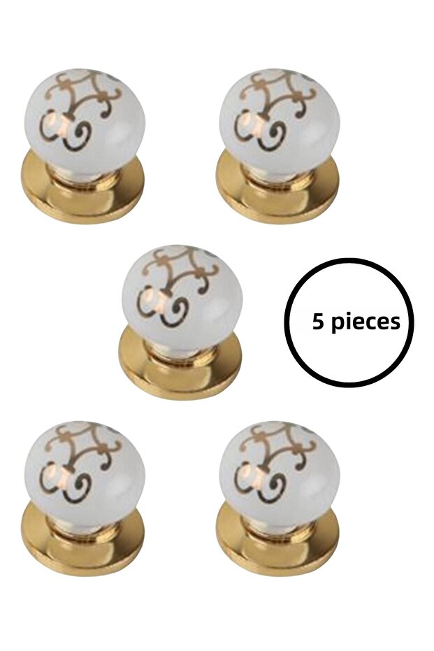 5 Pcs Porcelain Furniture Handle Gold Gilding Pattern Ceramic Knob Drawer Handle with Single Screw