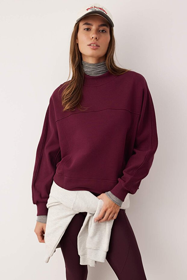 Mürdüm Oversize/Geniş Kalıp Dik Yaka Kalın İçi Polarlı Örme Sweatshirt TWOAW26SW00205 - 1