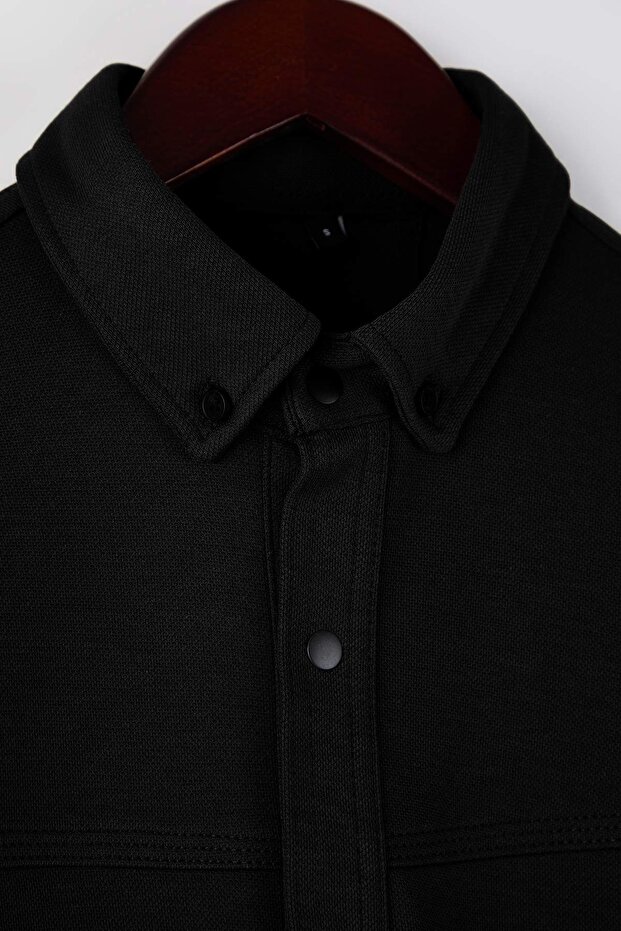 Siyah Regular Fit Dokulu Erkek Gömlek TMNAW26GO00023 - 7