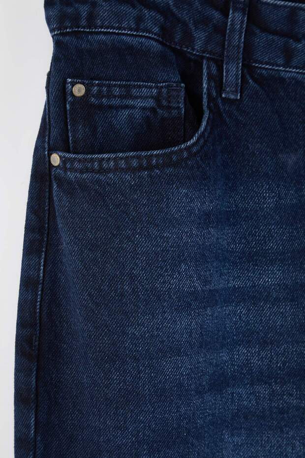 Gece Mavisi Yüksek Bel Geniş Paça Büyük Beden Wide Leg Jeans TBBAW26CJ00040 - 6