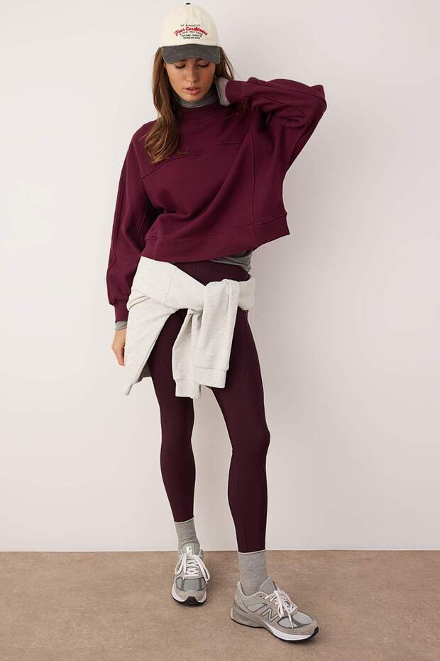 Mürdüm Oversize/Geniş Kalıp Dik Yaka Kalın İçi Polarlı Örme Sweatshirt TWOAW26SW00205 - 2