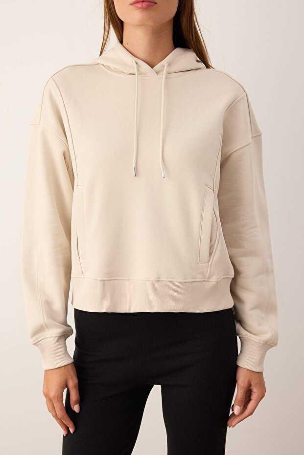 Taş Oversize/Geniş Kalıp Kalın İçi Polarlı Örme Sweatshirt TWOAW26SW00209 - 3