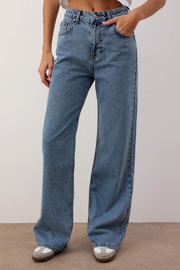 Mavi Kemerli Yüksek Bel Wide Leg Jeans TWOAW26JE00274 - 3