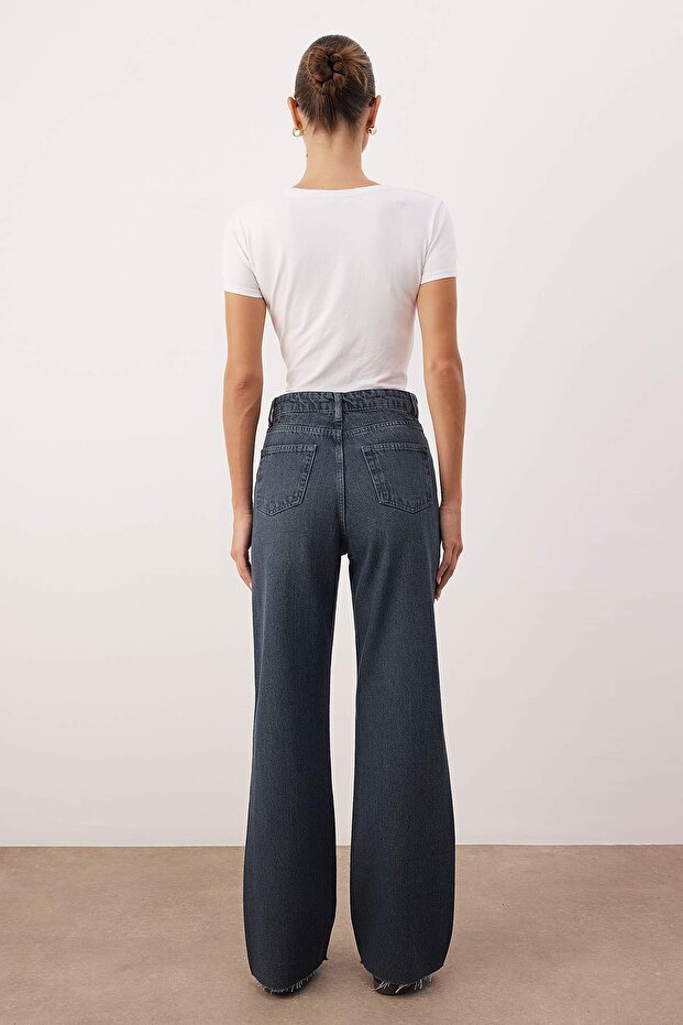 Mavi-Gri Yüksek Bel Geniş Paça Wide Leg Jeans TWOAW26JE00113 - 4