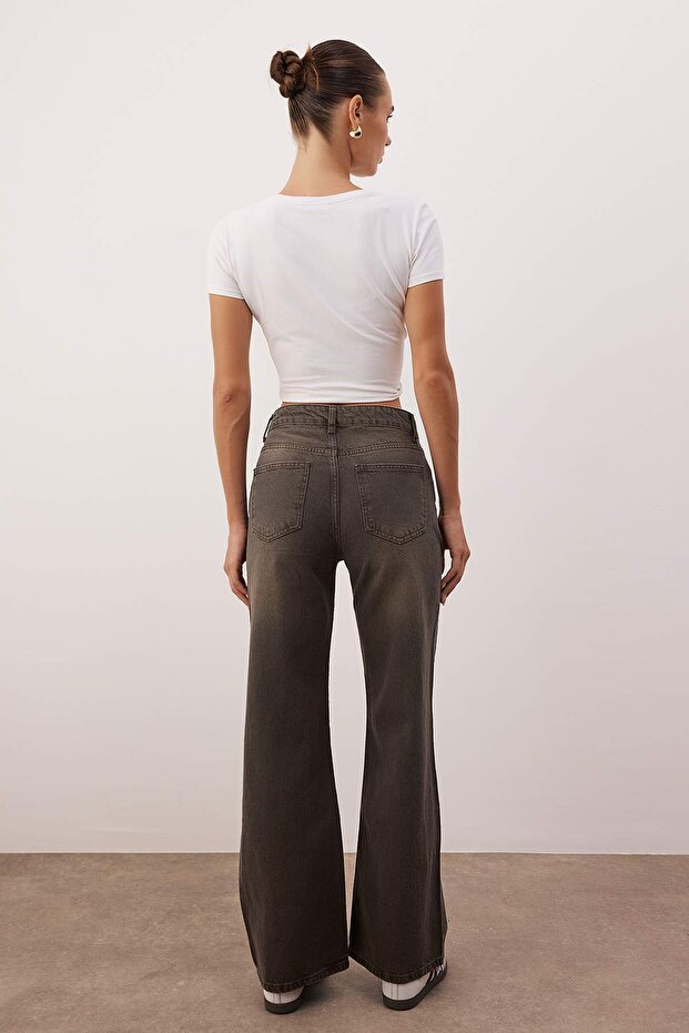Kahverengi Yüksek Bel Wide Leg Jeans TWOAW26JE00257 - 4