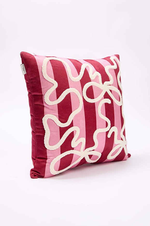 Tekli Çizgili Fiyonk Punch Detaylı Kırlent Kılıfı 45x45cm TPHAW26KKK00003 - 3