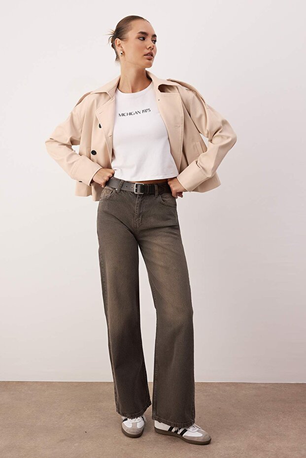 Kahverengi Yüksek Bel Wide Leg Jeans TWOAW26JE00257 - 2