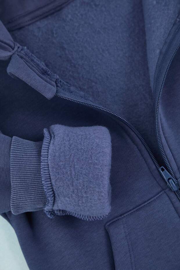 Mavi Baskılı Kalın/İçi Polarlı Kapüşonlu Oversize Kız Çocuk Örme Alt - Üst Takım TKDAW26AU00042 - 5