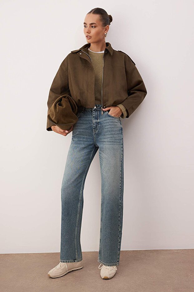 Mavi Yüksek Bel YENİ MOM %100 Pamuk Non-Stretch Jeans TWOAW26JE00273 - 1