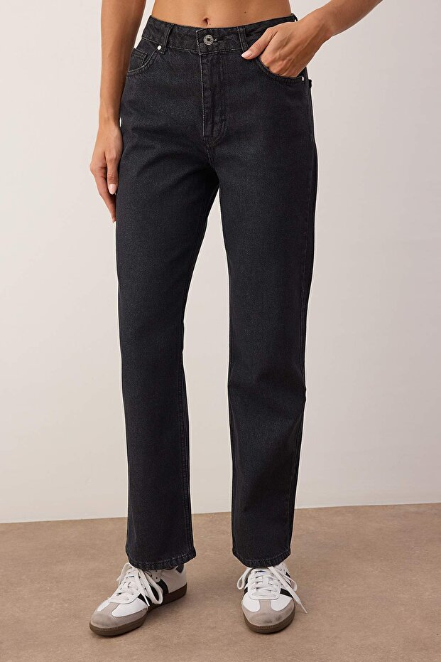 Siyah Yüksek Bel Straight Smoke Jeans TWOAW26JE00158 - 3