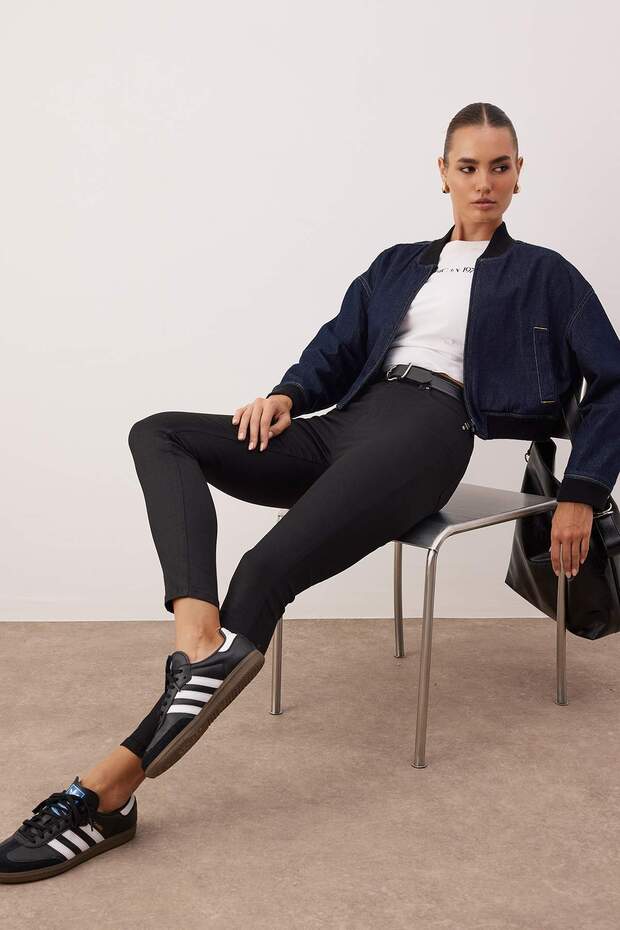 Siyah Yüksek Bel Esnek Skinny Jeans TWOAW26JE00250 - 2