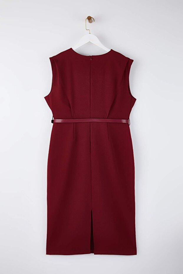 Bordó ujjatlan szőtt midi nagy méretű ruha TBBAW26AH00085 - 9