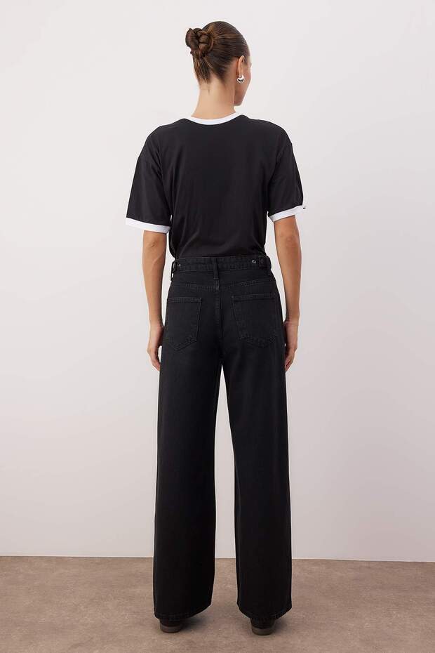 Siyah Beli Ayarlı Yüksek Bel Wide Leg/Geniş Paça Jeans TWOAW26JE00265 - 6