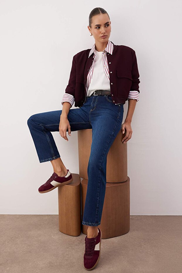 Koyu Mavi Yüksek Bel Straight Jeans TWOAW26JE00249 - 2
