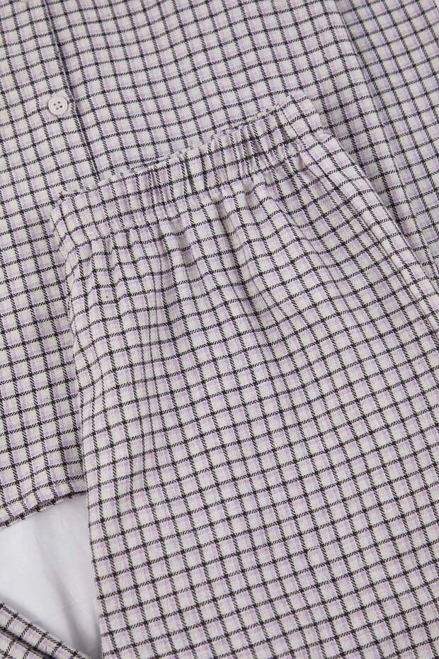 Lila-Çok Renkli Pamuklu Kalın/Kışlık Ekoseli Flanel Dokuma Pijama Takımı THMAW26PT00196 - 6