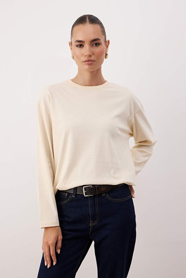 Kahverengi-Taş 2'li Paket %100 Süprem Oversize/Geniş Kesim Örme T-Shirt TWOAW25TS00004 - 5