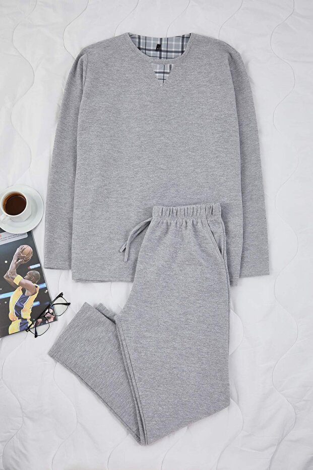 Gri Regular Yumuşak Waffle Dokulu Örme Pijama Takımı TMNAW26PT00070 - 1