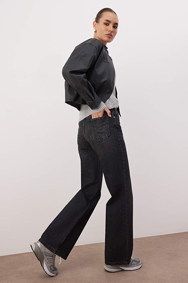 Antrasit Yüksek Bel Wide Leg Jeans TWOSS24JE00080 - 2